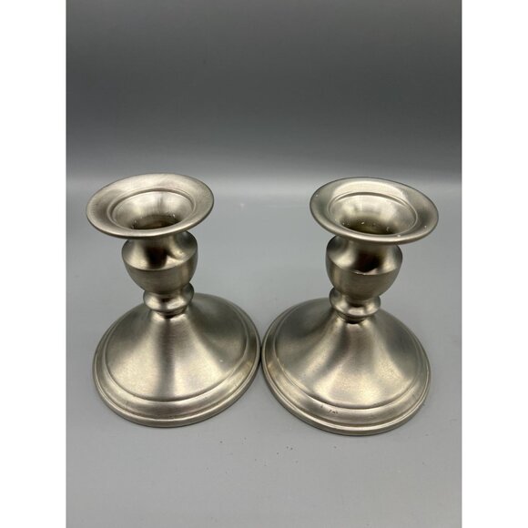 Pair of Web pewter weighted candlesticks. 4 1/4 inches tall. Understated masculi - Picture 9 of 14